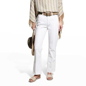 Brunello Cucinelli Monili Jeans White Denim Barrel Cuff Kick Flare Size 8